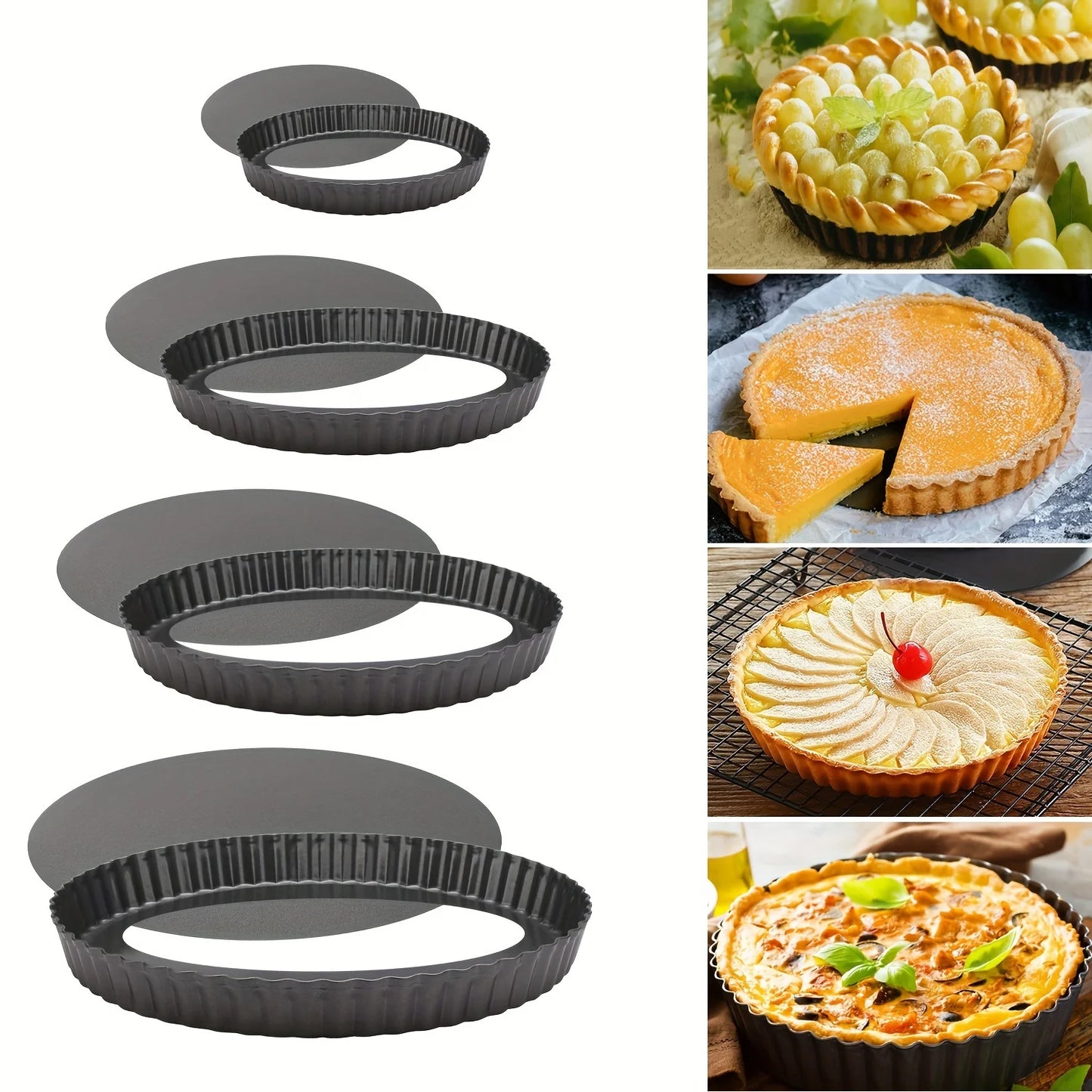 4pcs Nonstick Pizza & Cake Pan Set | 4–10 inch Round Baking Pans with Removable Bottom