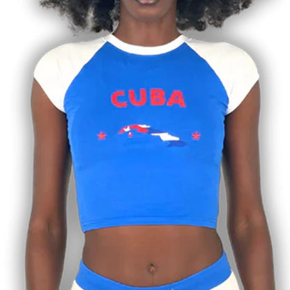 Caribbean Islands Embroidered Graphic Crop Top for Women
