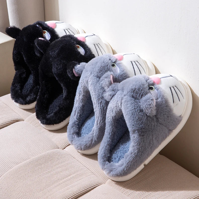 Cartoon Embroidered Plush Slippers – Women's Cozy Indoor House Shoes
