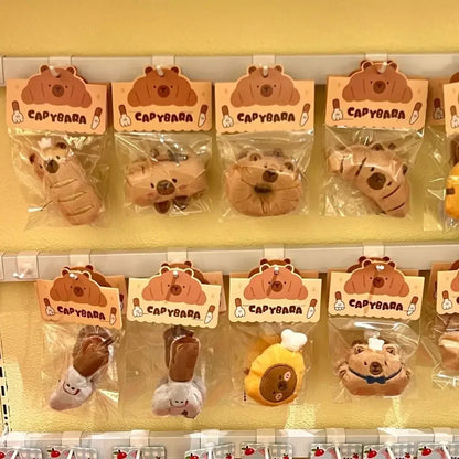 Cartoon Capybara & Croissant Plush Keychain | Soft Bread Food Stuffed Hanging Accessory