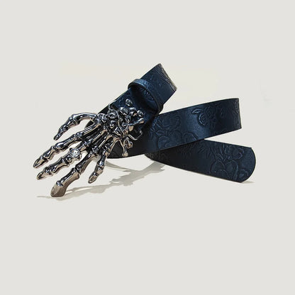 Men's Gothic Punk Skull Embossed Leather Belt Skeleton Reaper and Snake Designs