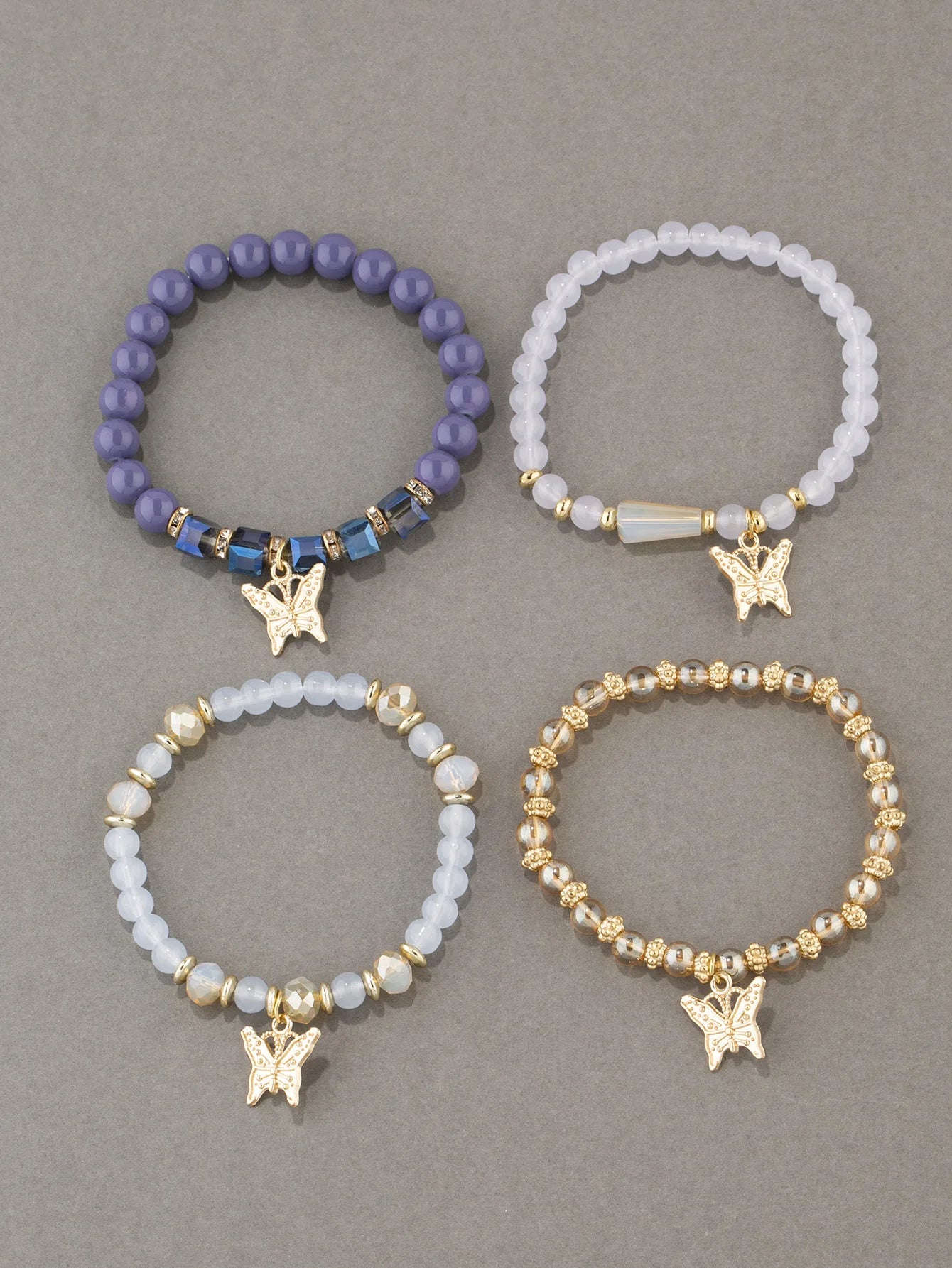 Butterfly Beaded Bracelet Set (4 Pcs)