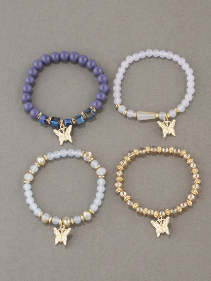 Butterfly Beaded Bracelet Set (4 Pcs)