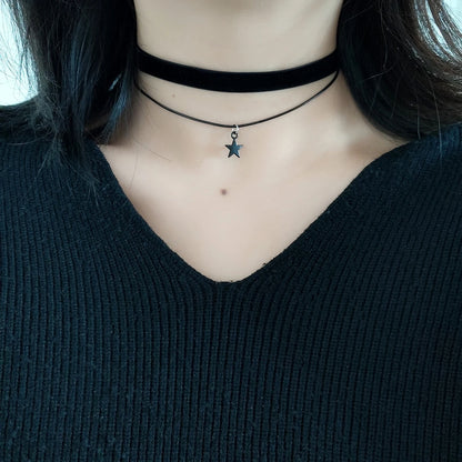 Women's Black Velvet Choker Necklace | Double Pentagram Pendant Gothic Accessories