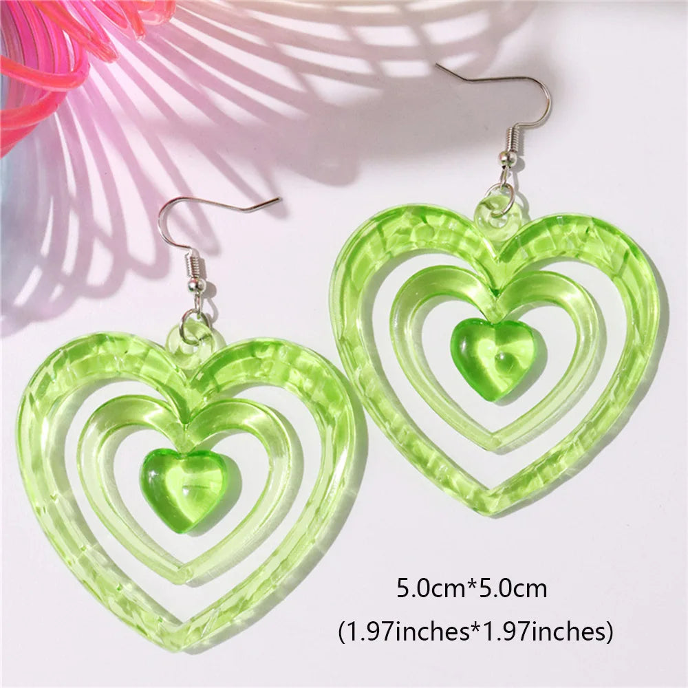 Y2K Heart Drop Earrings in Acrylic and Silver