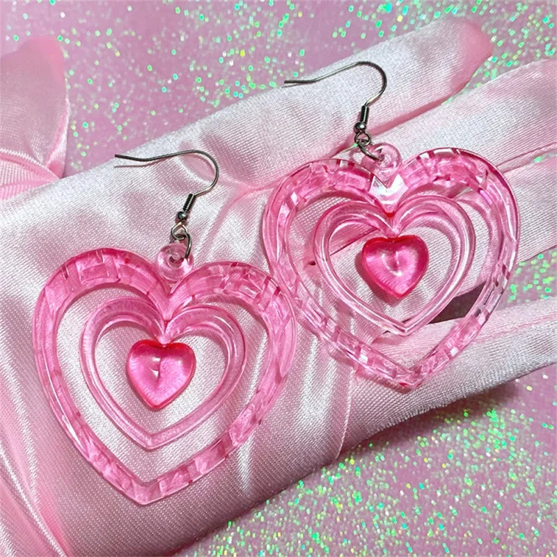 Y2K Heart Drop Earrings in Acrylic and Silver