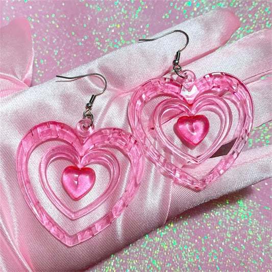 Y2K Heart Drop Earrings in Acrylic and Silver