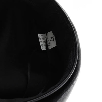 Women's Punk PU Leather Beret | Vintage Flat Top Military Cap for Outdoor & Casual Wear