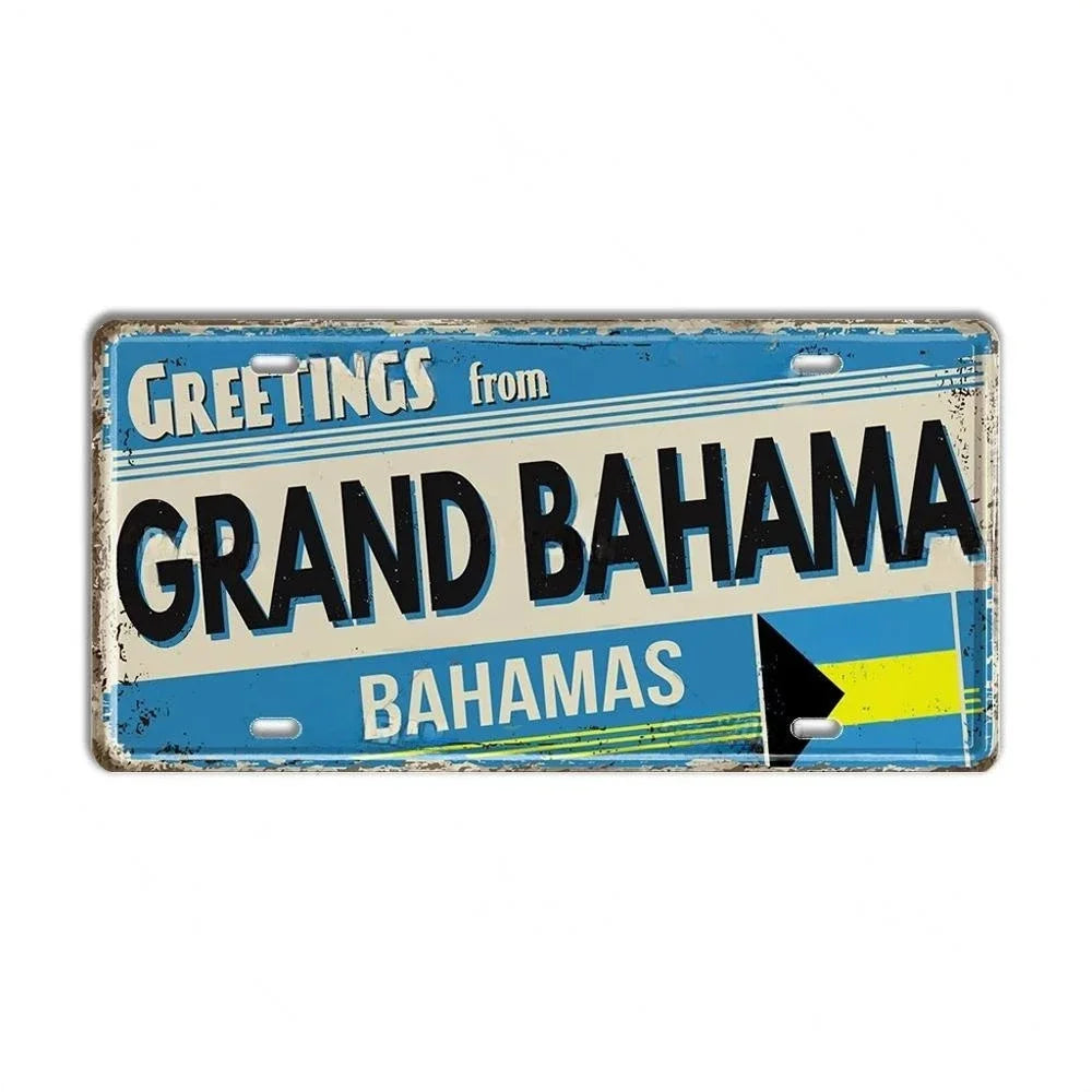 Caribbean Destination Metal Sign – Vintage Aluminum Wall Decor (30x15cm)