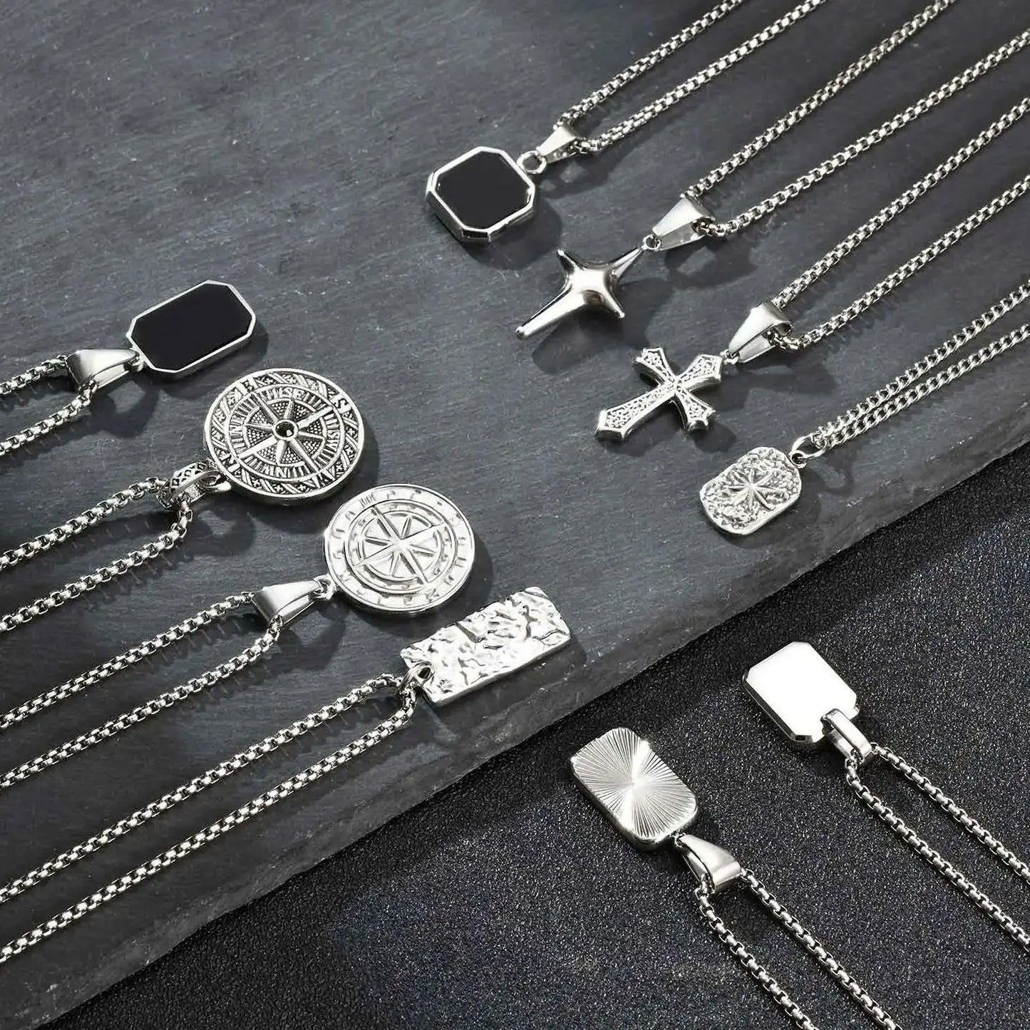 Men's Stainless Steel Geometric Pendant Necklace with Chain