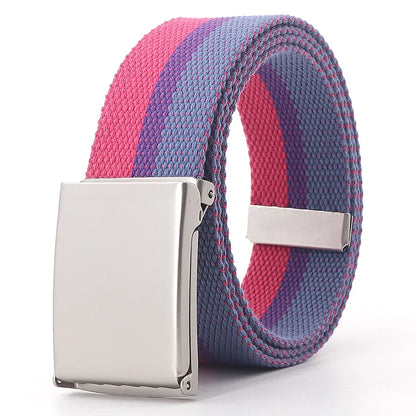 Colorful Striped Canvas Belt – Unisex Military Buckle Waistband (3.8cm x 120cm)