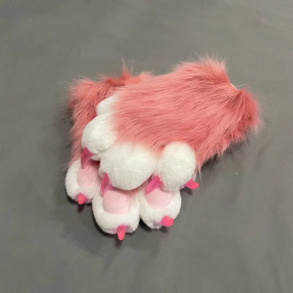 Fursuit Paw Gloves Faux Fur Animal Claw Mittens for Cosplay and Halloween