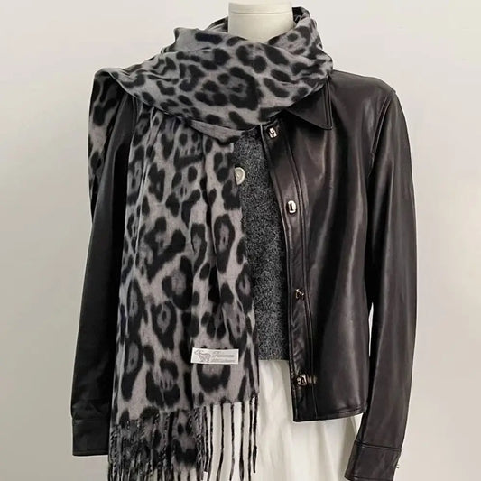 Leopard Tassel Shawl Scarf – Cozy Cashmere-Feel Winter Wrap