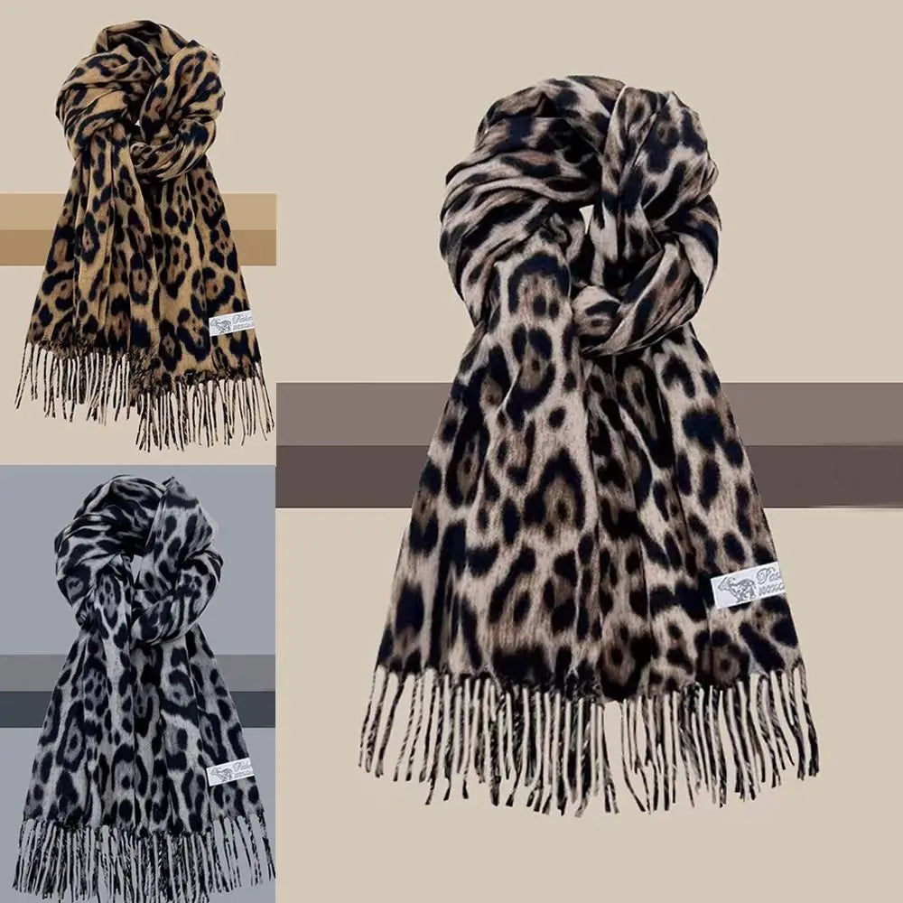 Leopard Tassel Shawl Scarf – Cozy Cashmere-Feel Winter Wrap