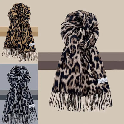Leopard Tassel Shawl Scarf – Cozy Cashmere-Feel Winter Wrap
