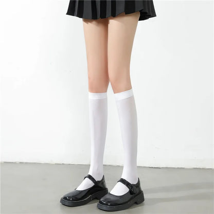 Women's Ultrathin Silk Nylon Stockings | Black & White Over-the-Knee Thigh High Skinny Leg Socks