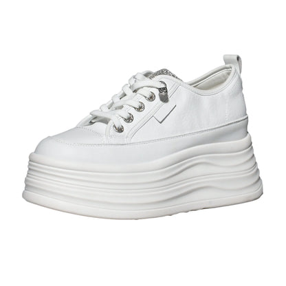 Fujin Women's Platform Sneakers – 9cm Genuine Leather High Heel Casual Shoes
