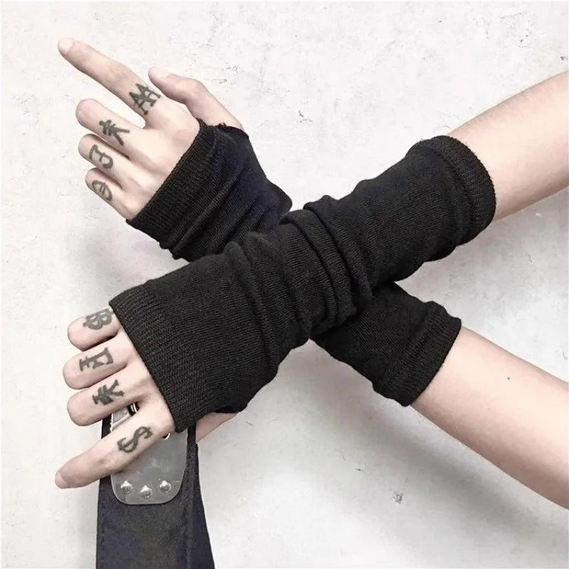 Unisex Gothic Lolita Arm Warmers | Harajuku Striped Fingerless Punk Long Wristband Y2K Gloves