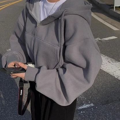 Women's Cropped Zip-Up Hoodie – Y2K Harajuku Streetwear