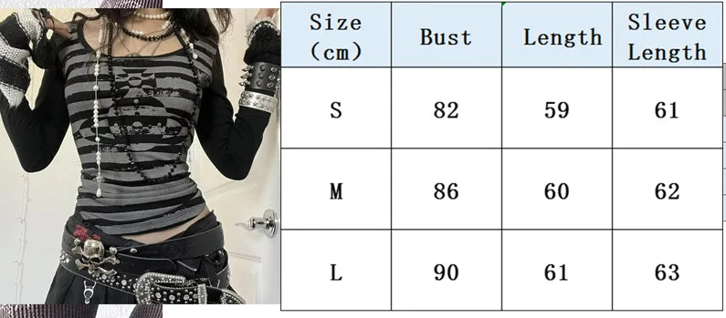 Women's Y2K Grunge Skull Graphic Thermal T-Shirt | 90s Vintage Aesthetic Long Sleeve Pullover Top