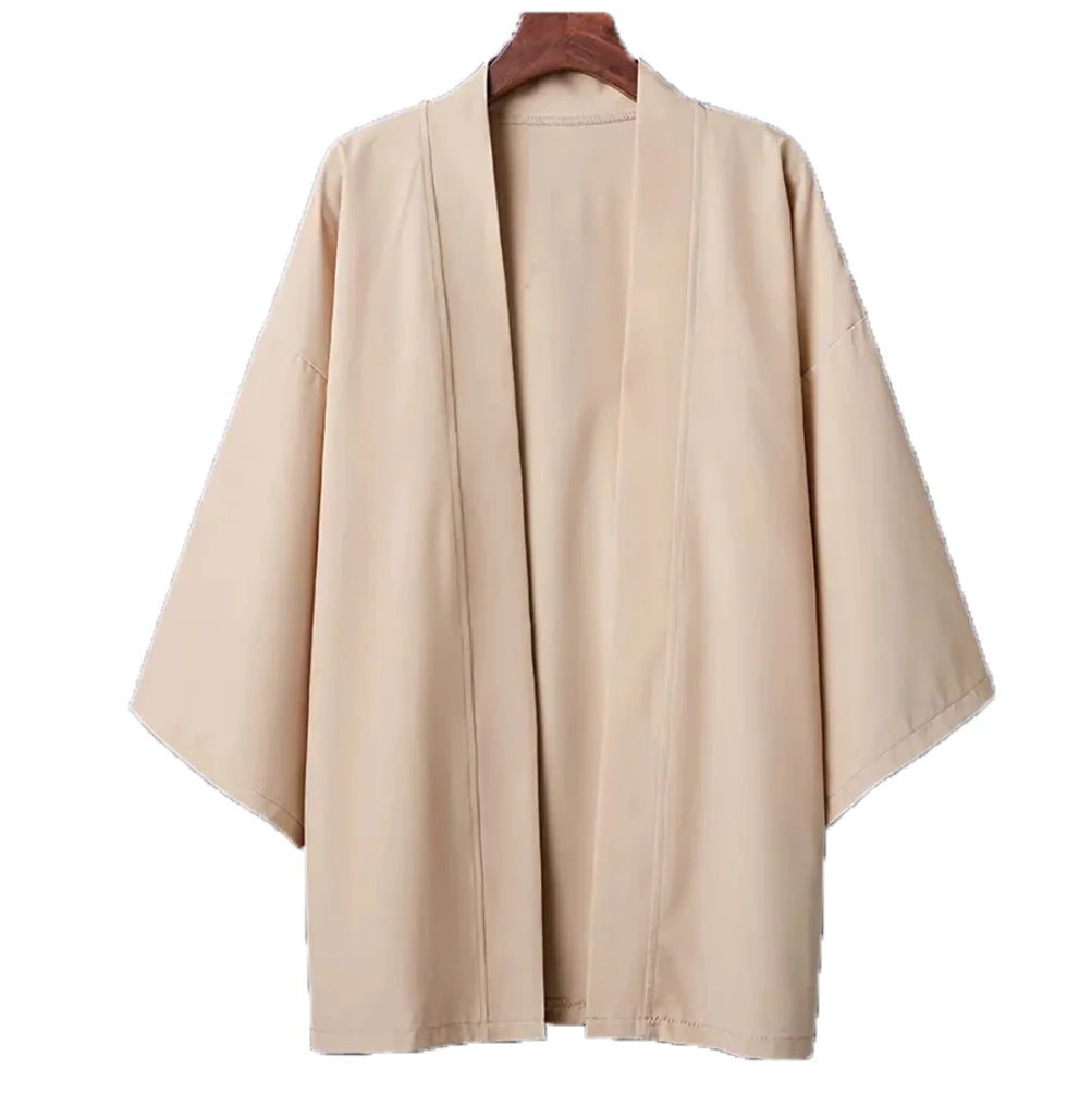 Men's Japanese Kimono Cardigan Shirt – Open Stitch Yukata, 3/4 Sleeve | XS–XXXL