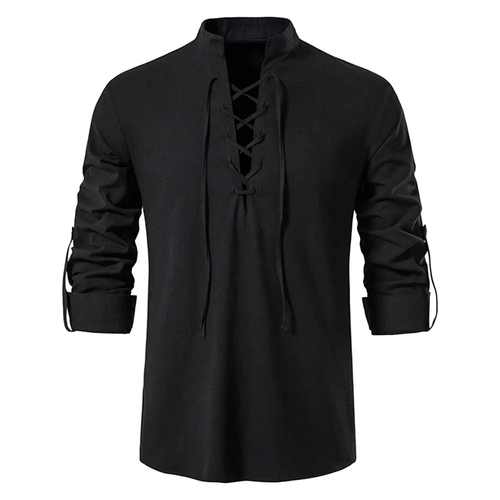 King Billion Men's Cotton Linen Shirt – Casual Long Sleeve V-Neck | S–XXXL