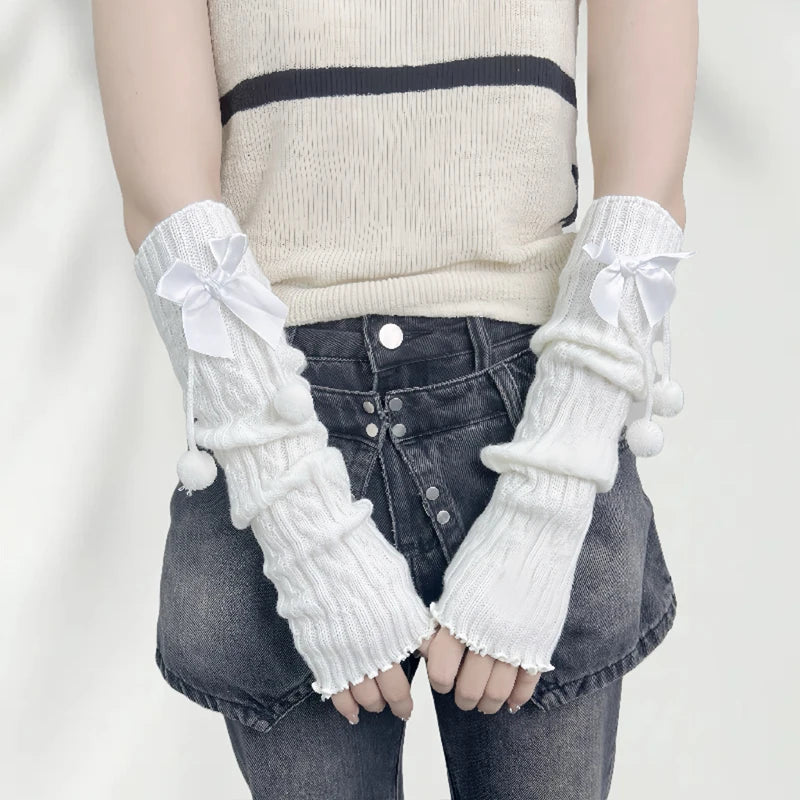 Girls' Red Knitted Arm Sleeves | Warm Sweet Fingerless Gloves for Christmas & New Year Gift