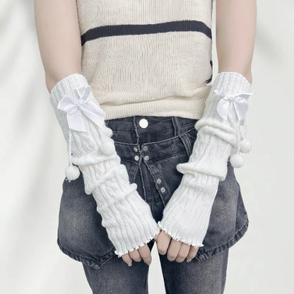 Girls' Red Knitted Arm Sleeves | Warm Sweet Fingerless Gloves for Christmas & New Year Gift