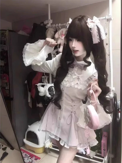 Gothic Lolita Bow Dress and Shorts Set with Sailor Collar