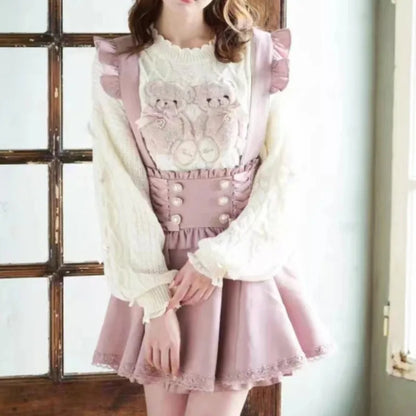 Japanese Gothic Lolita A-Line Mini Skirt – Sweet Kawaii Suspender Plaid | S–XL, Tops & Skirts