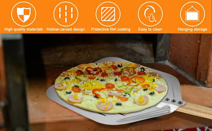 Metal Pizza Peel with Wood Handle | 6.5–12 inch Non-Stick Pizza Shovel & Cake Lifter for Home Baking