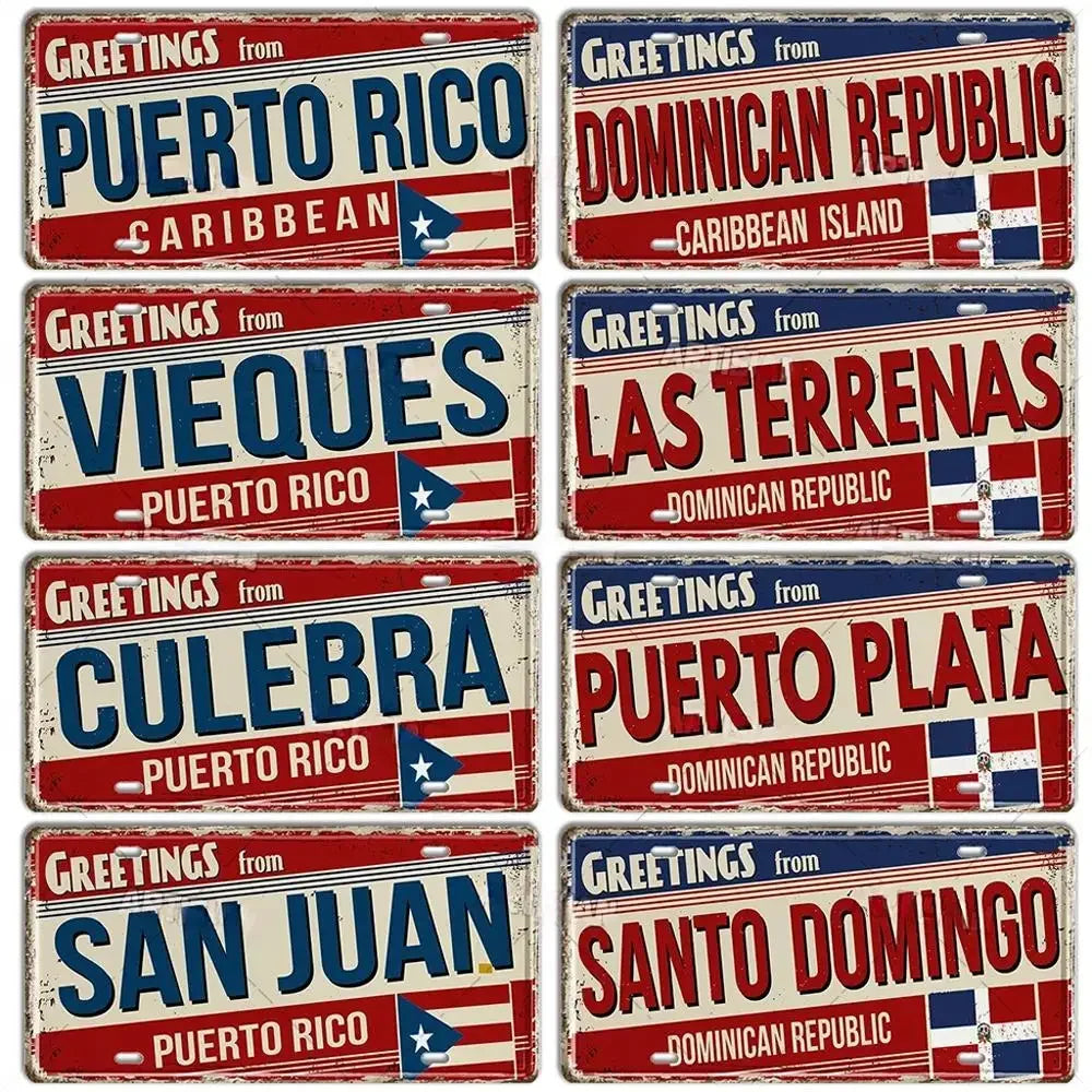 Caribbean Destination Metal Sign – Vintage Aluminum Wall Decor (30x15cm)