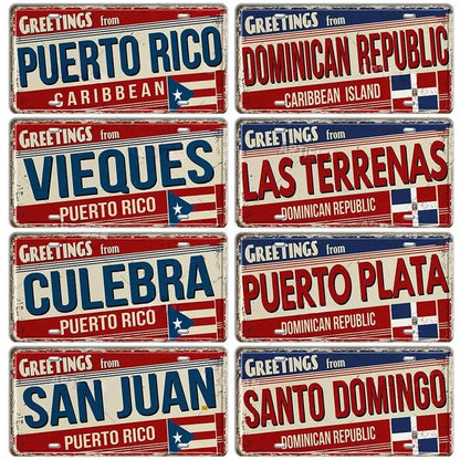 Caribbean Destination Metal Sign – Vintage Aluminum Wall Decor (30x15cm)