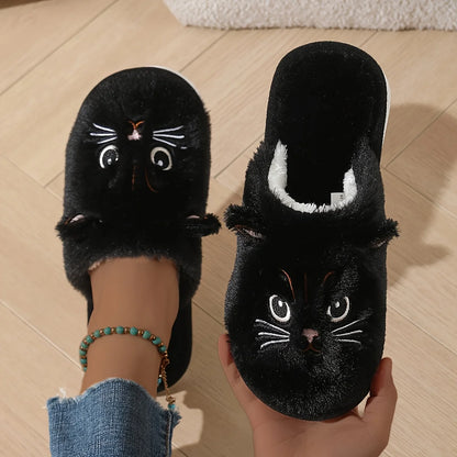 Plush Cat Slippers – Cozy Winter Indoor House Shoes with Non-Slip EVA Sole Men and Women