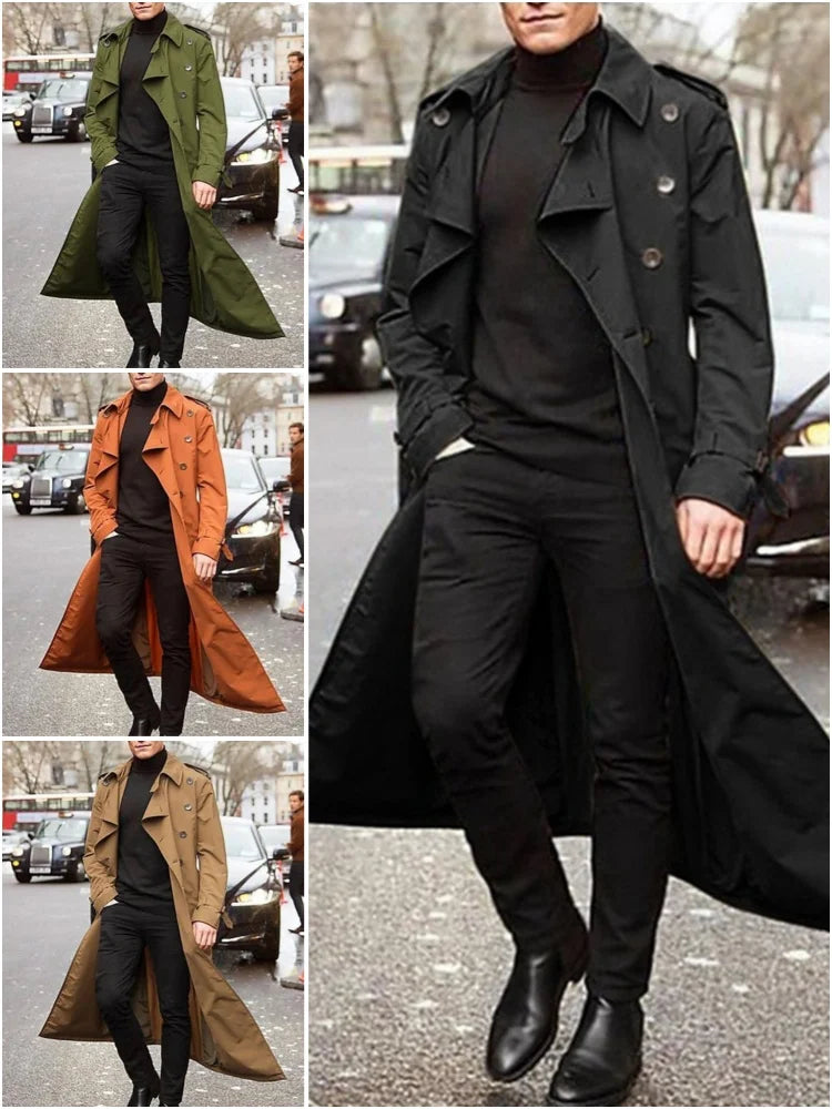 Men's Overlong British Trench Coat – Streetwear Epaulet Design, Loose Fit | S–XXL