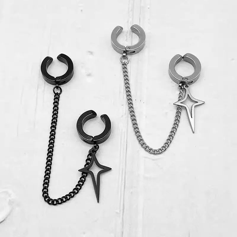 Minimalist Star Clip-On Earrings – No Piercing Needed, Unisex Stainless Steel | Black & Silver