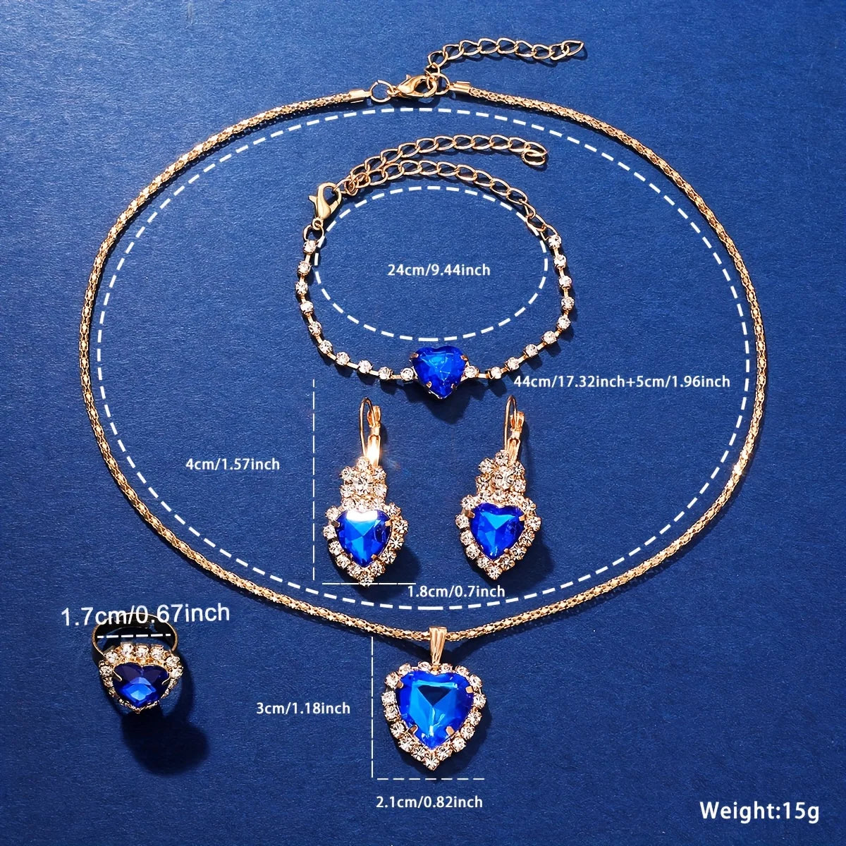 Women's 6PCS Elegant Jewelry & Watch Set | Blue Rhinestone Quartz Wristwatch with Fashion Accessories