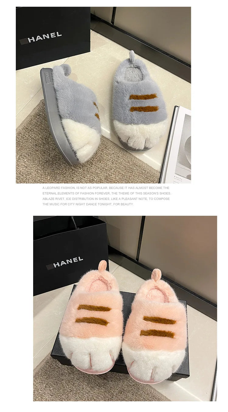 3D Cat Claw Slippers – Cozy Winter Indoor Shoes for Women