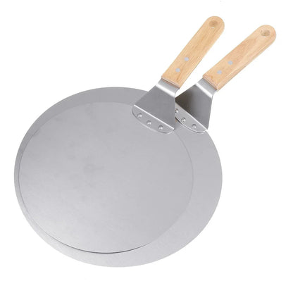 Stainless Steel Pizza Shovel with Wood Handle | 10–12 inch Anti-Scald Round Pizza Peel & Bakeware