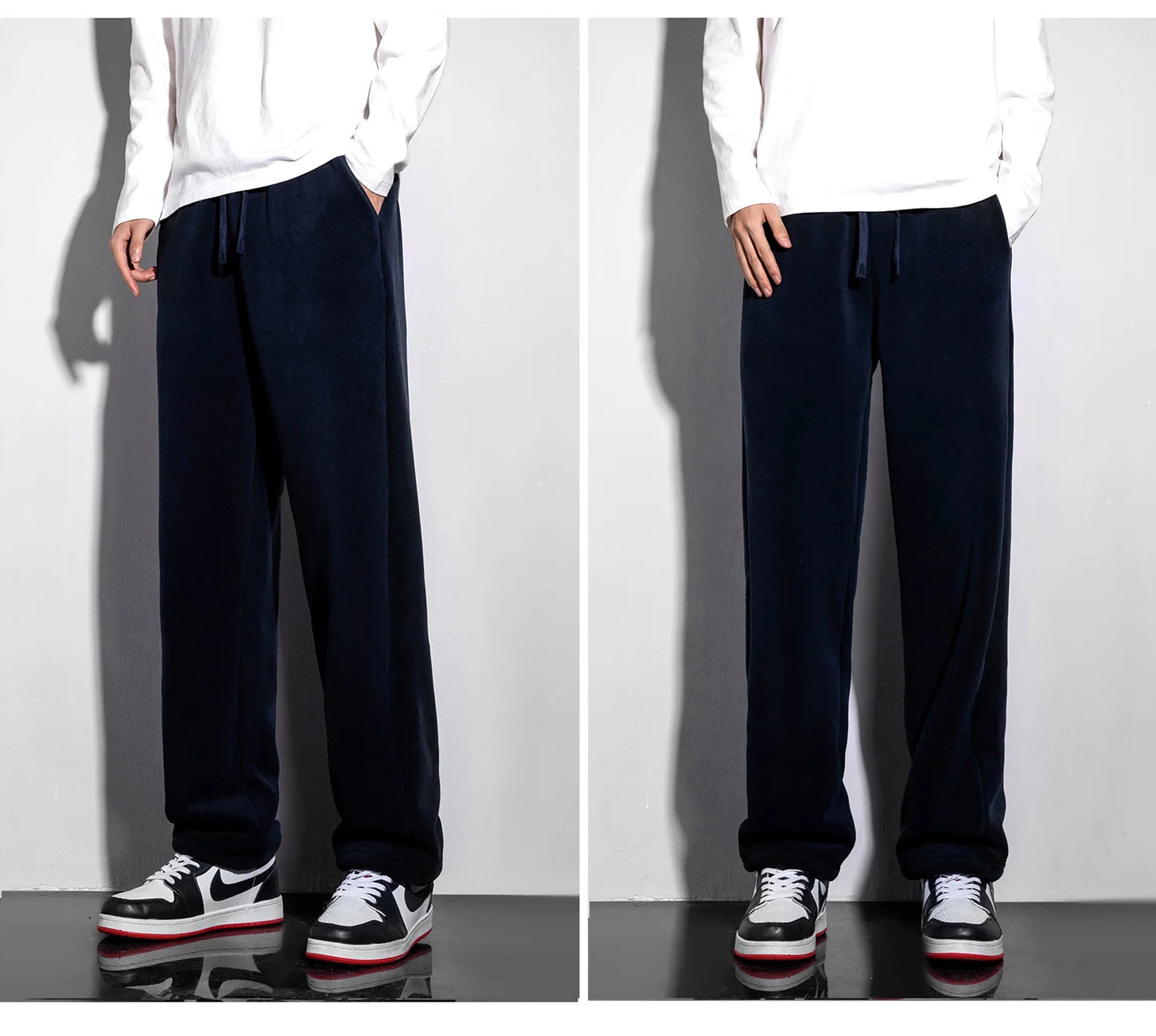 YJKVUR Unisex Winter Oversize Fleece Lined Sweatpants Drawstring Casual Gym