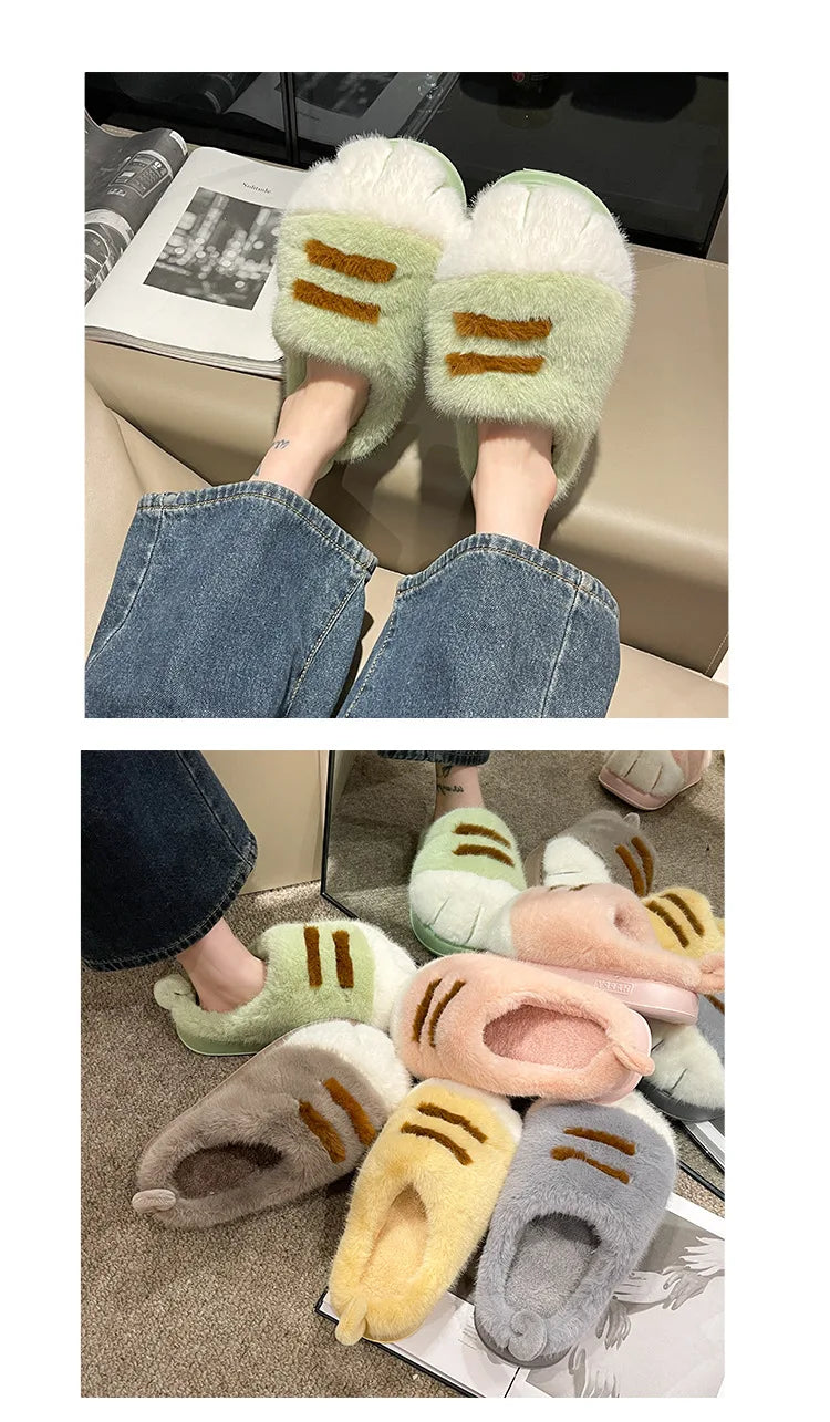 3D Cat Claw Slippers – Cozy Winter Indoor Shoes for Women