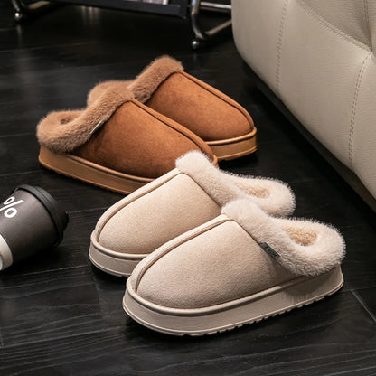 Fluffy Faux Suede Indoor Slippers – Thick EVA Sole Anti-Slip Unisex House Shoes Men and Women
