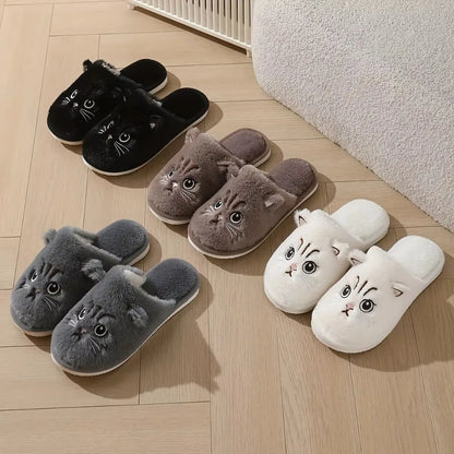 Plush Cat Slippers – Cozy Winter Indoor House Shoes with Non-Slip EVA Sole Men and Women