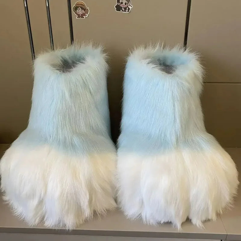 Fluffy Fursuit Paw Shoes Cosplay Animal Boots for Halloween and Conventions