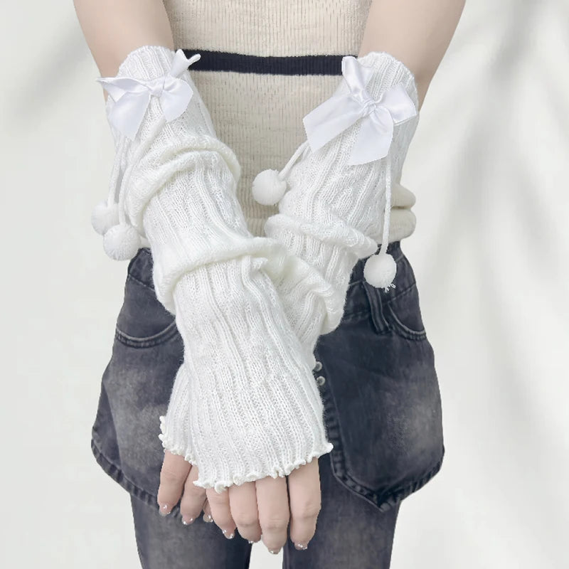 Girls' Red Knitted Arm Sleeves | Warm Sweet Fingerless Gloves for Christmas & New Year Gift