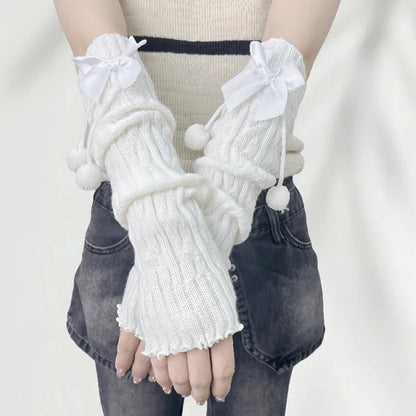 Girls' Red Knitted Arm Sleeves | Warm Sweet Fingerless Gloves for Christmas & New Year Gift
