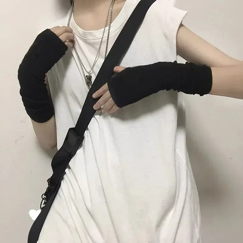 Unisex Gothic Lolita Arm Warmers | Harajuku Striped Fingerless Punk Long Wristband Y2K Gloves