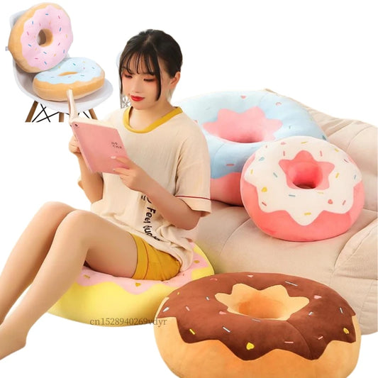 Kawaii Doughnut Plush Pillow — Squishy Stuffed Toy & Decor