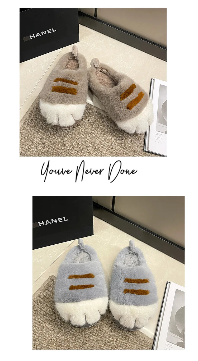 3D Cat Claw Slippers – Cozy Winter Indoor Shoes for Women