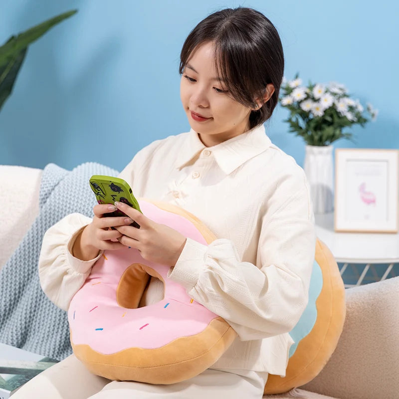 Kawaii Doughnut Plush Pillow — Squishy Stuffed Toy & Decor
